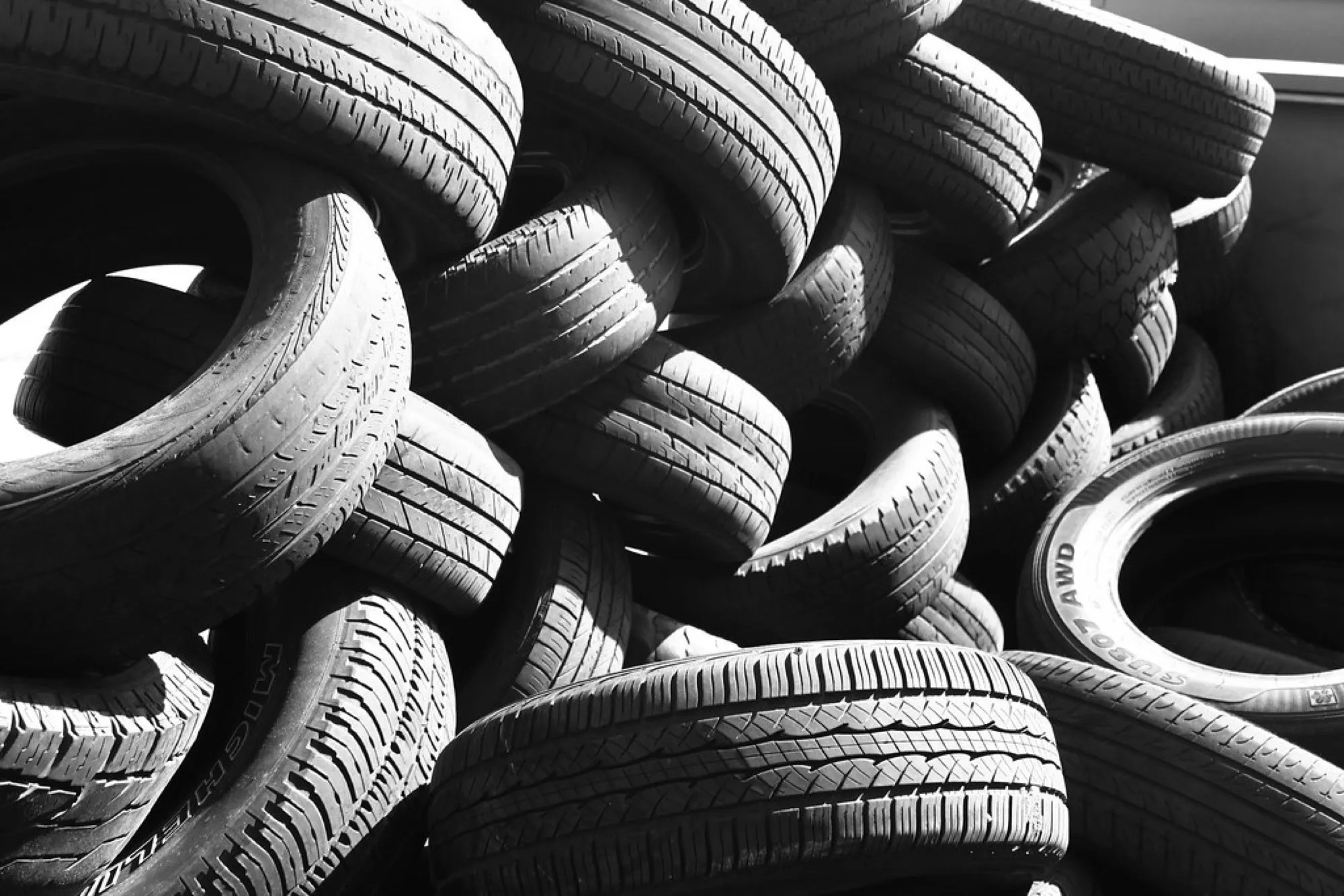 Close-up of a pile of waste tyres (placeholder image)